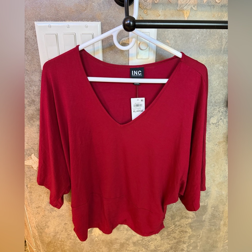INC International Concepts Deep Red V-Neck Top
